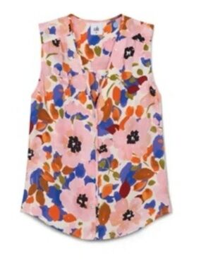 CAbi Pink Floral V-Neck Sleeveless tank top